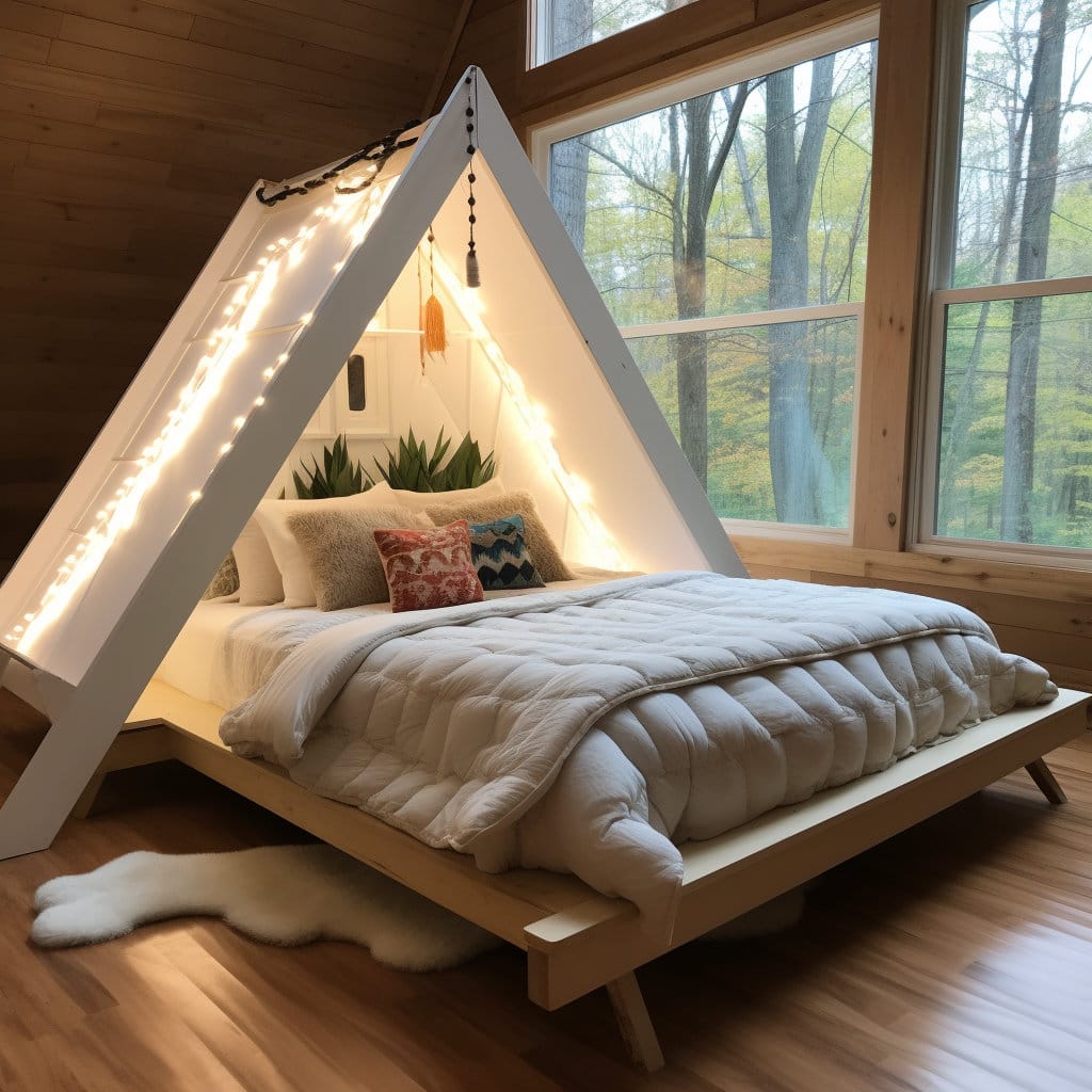 Adult size bed that looks like a glamping tent at Lilyvolt com