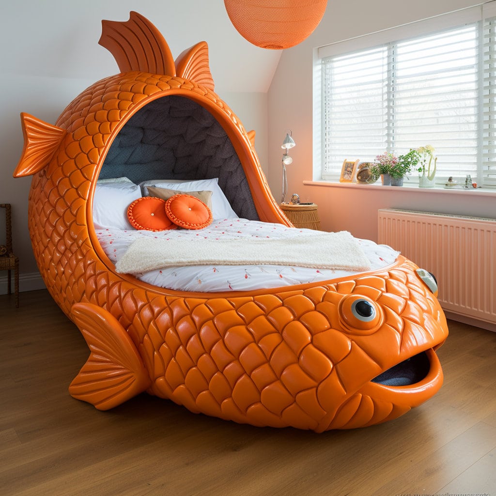 Adult sized bed shaped like a fish at Lilyvolt com