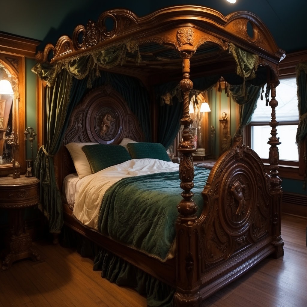 Adult sized bed with classic Victorian era style at Lilyvolt com