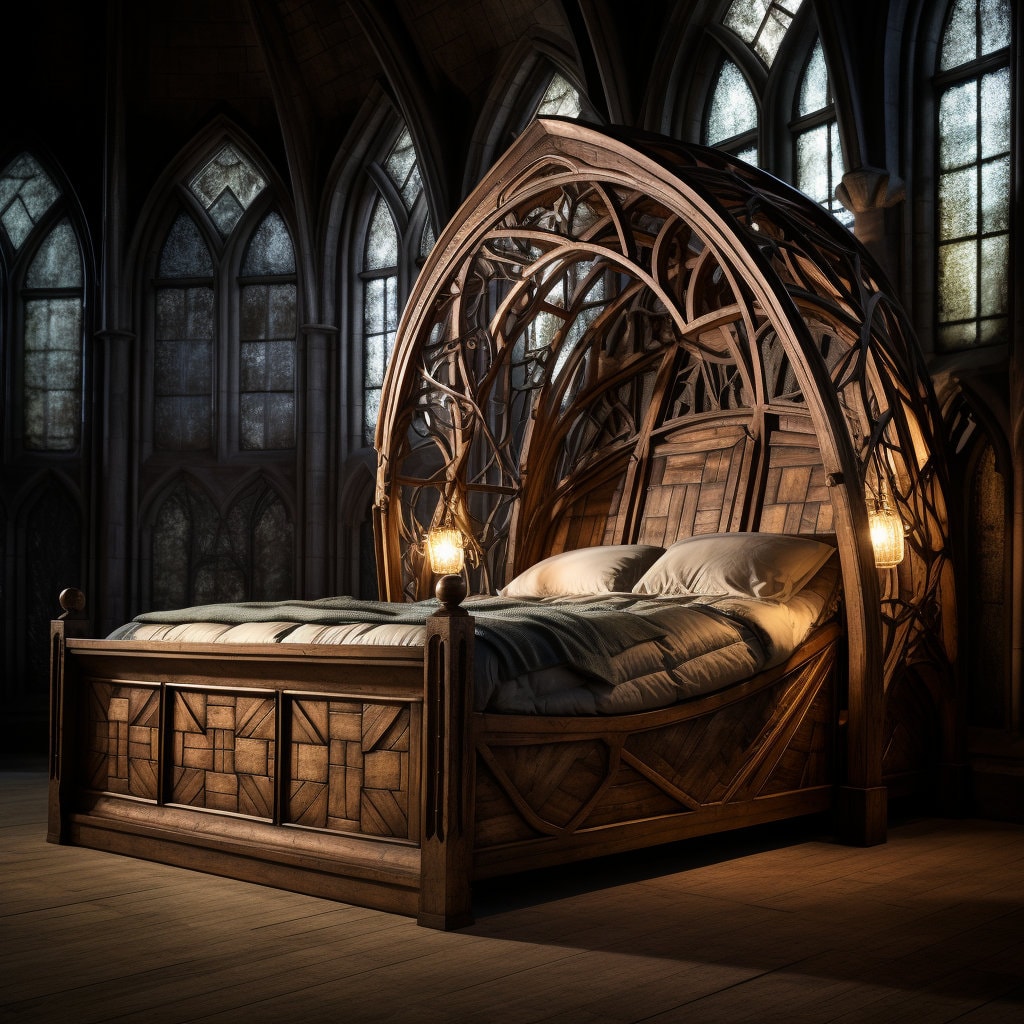 Adult sized bed you might see in a Harry Potter story at Lilyvolt com