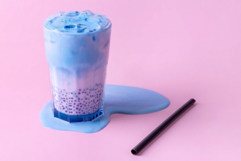 Blue and pink boba tea