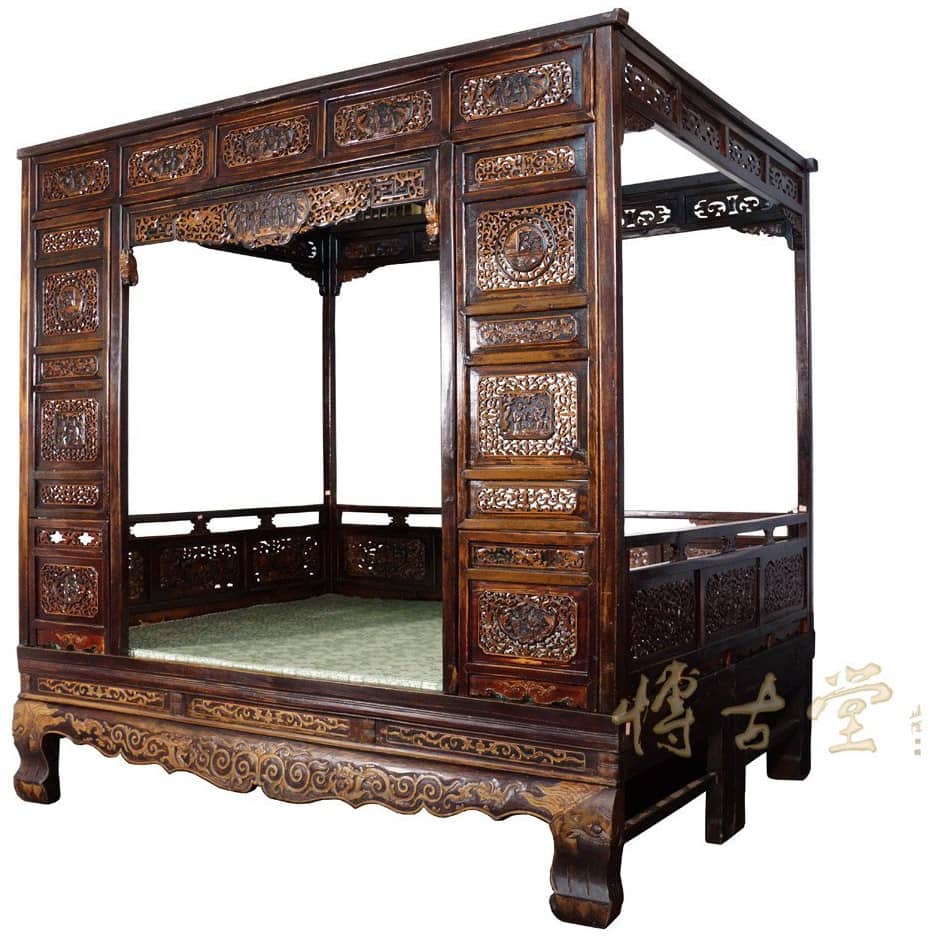 Chinese Antique Open Carved Wedding Bed