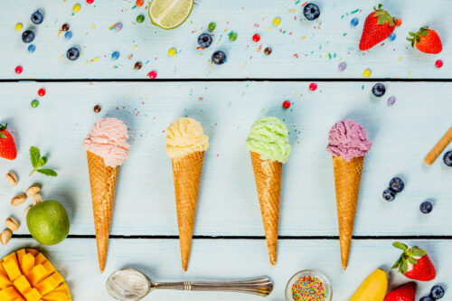 Colorful ice cream cones