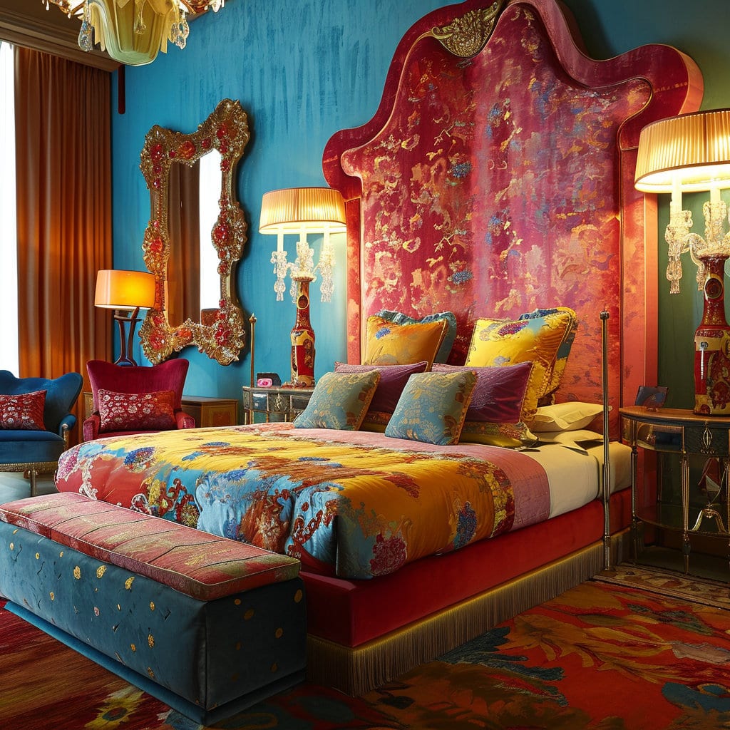 Colorful luxury bedroom decor with a boho feel at Lilyvolt com