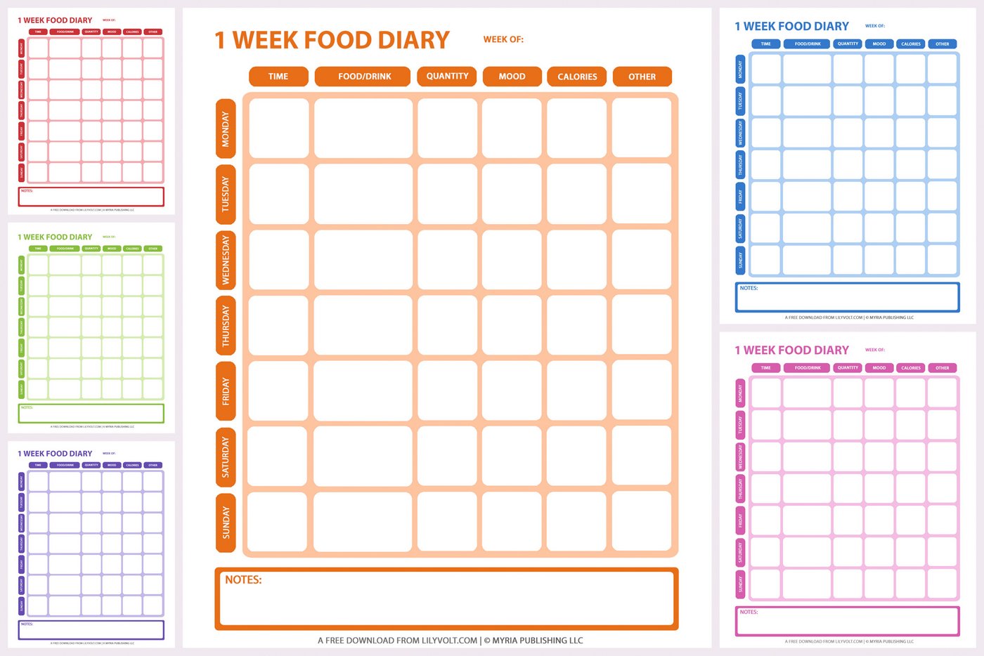 Downloadable, printable food diary pages