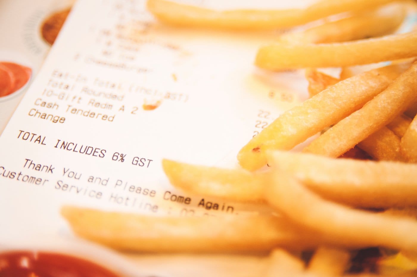 French fries on thermal paper receipt