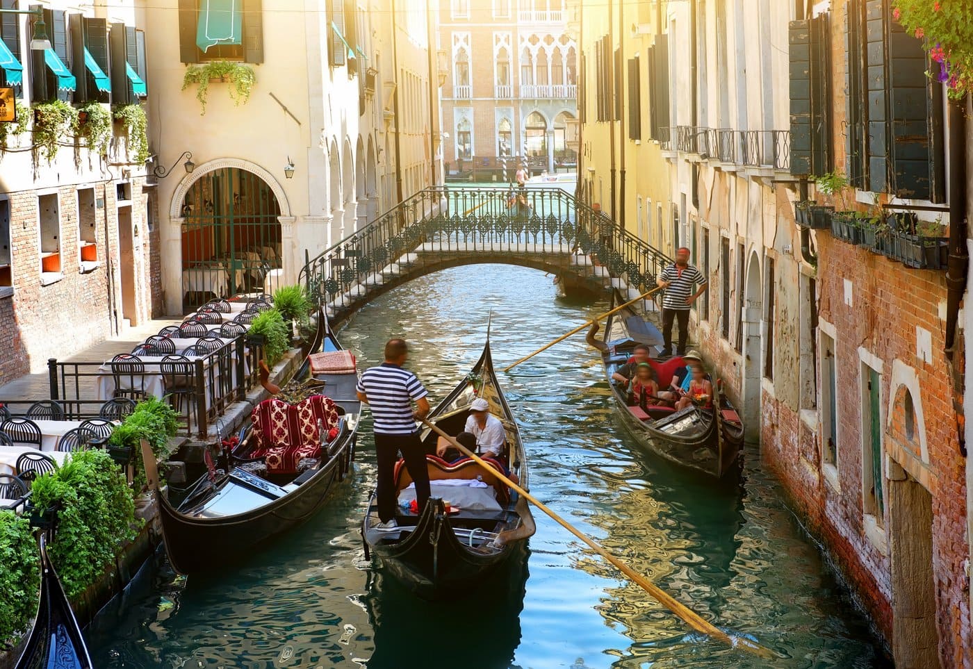 Gondola in a canal in Venice