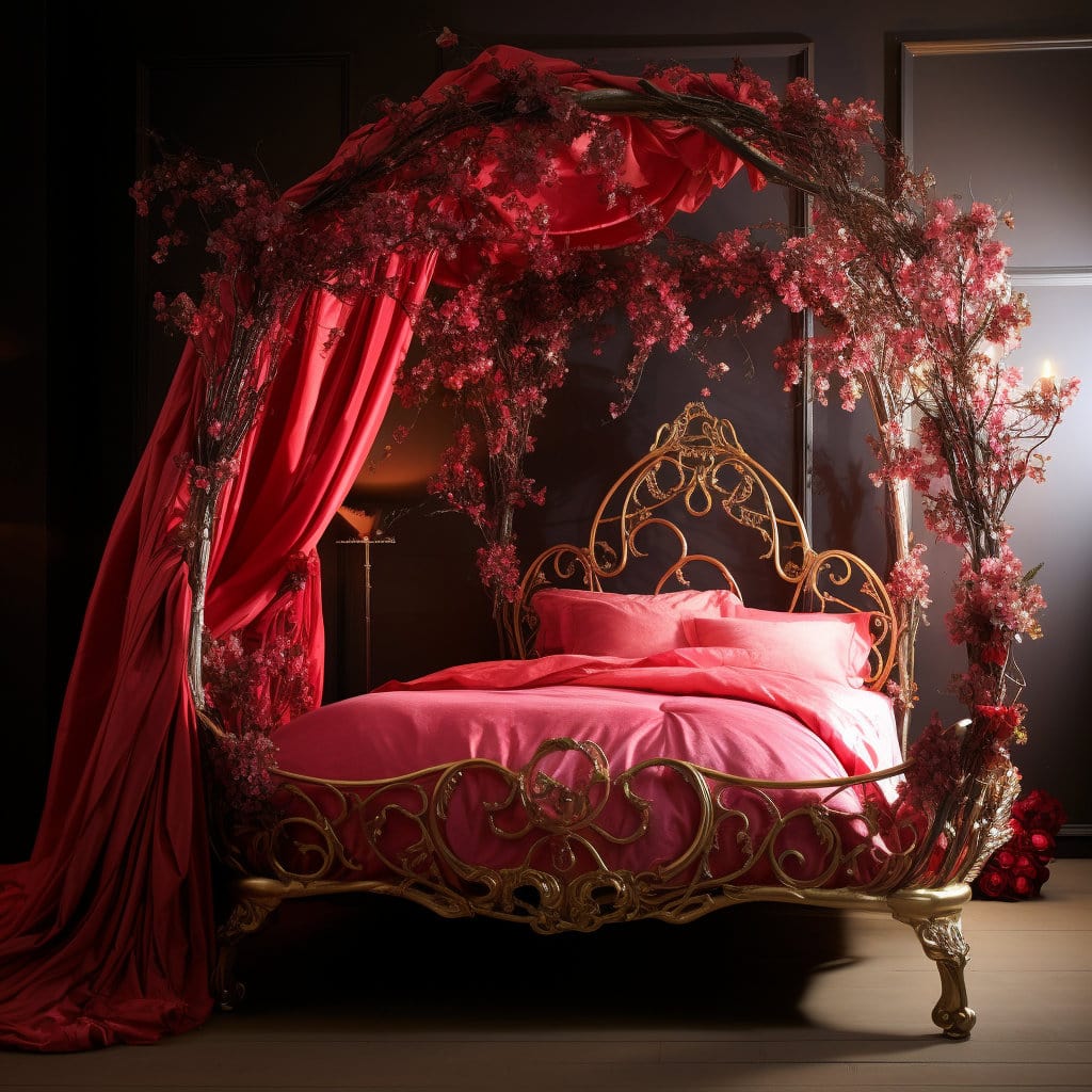 Gorgeous romantic bed for adults with pink and a tree design concept at Lilyvolt com