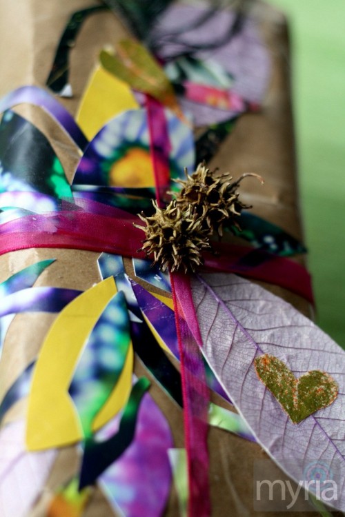 Handmade gift wrap made with recycled and natural materials