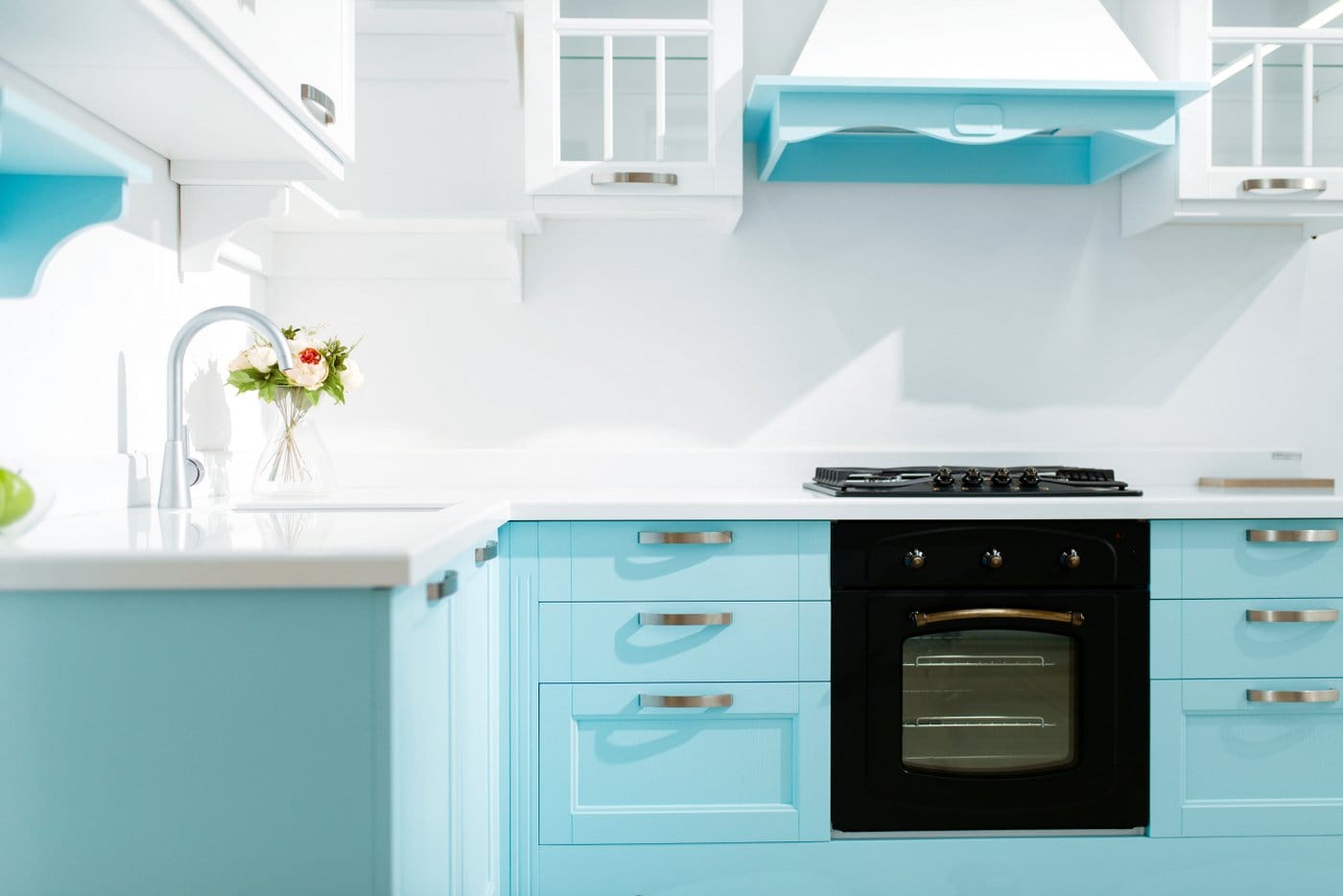 Light blue and white kitchen design