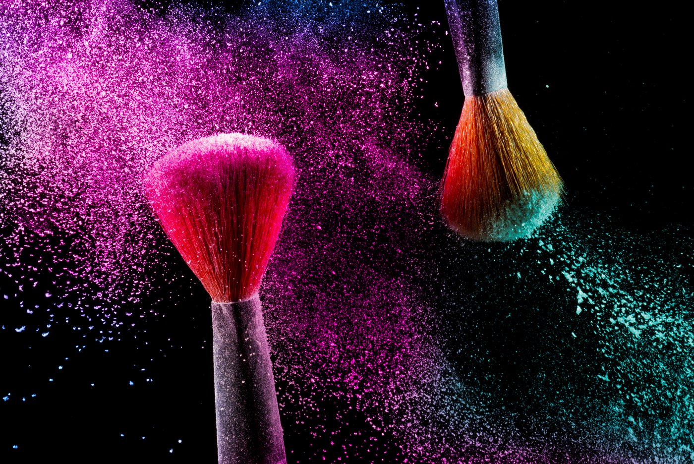 Makeup brushes with colorful powder eyeshadow
