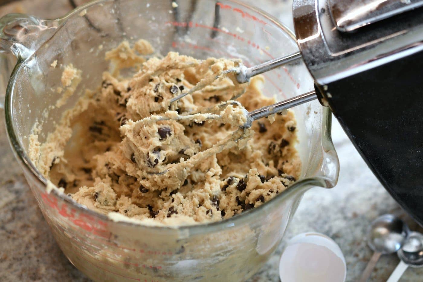 Making chocolate chip cookie dough