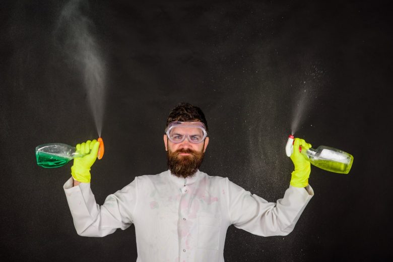 Man with cleaning sprays