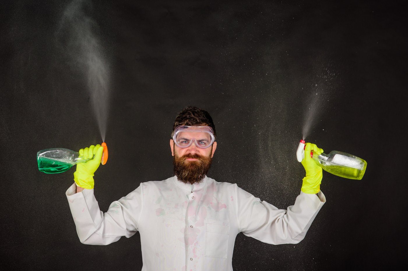 Man with cleaning sprays