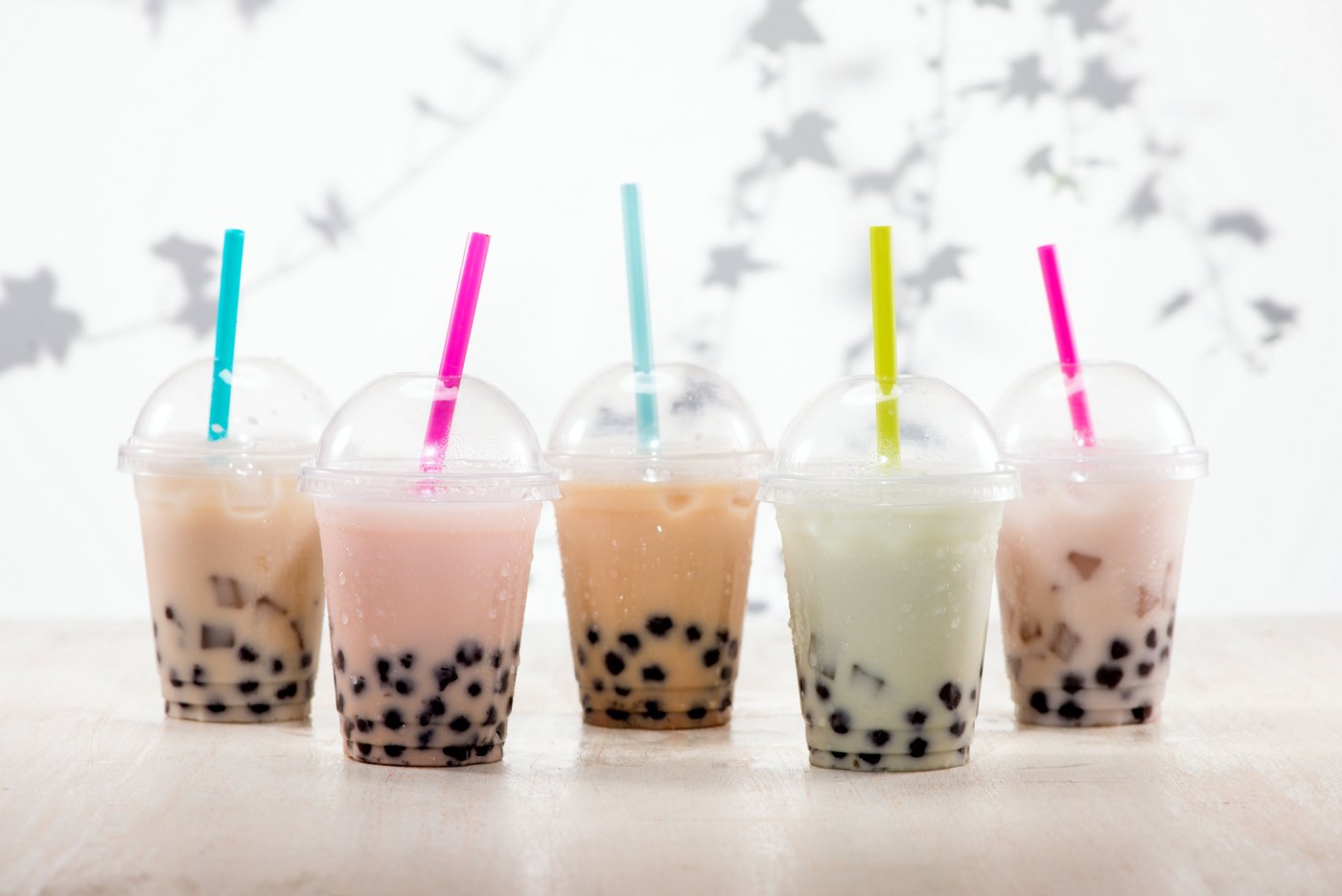 Milky bubble tea with tapioca pearls