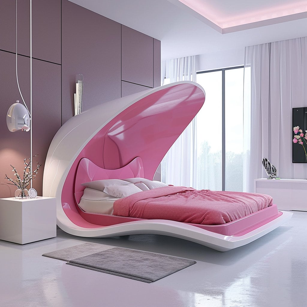 Modern bedroom design and unique bed inspired by a Barbie DreamHouse at Lilyvolt com