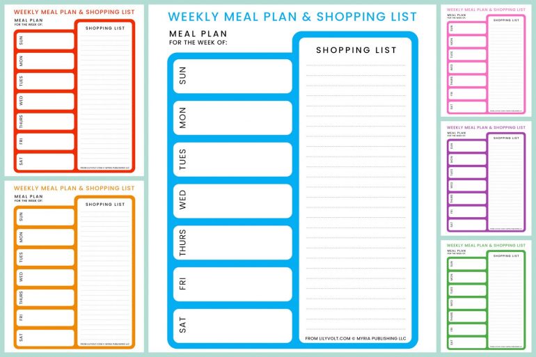 Printable weekly meal planners and shopping lists