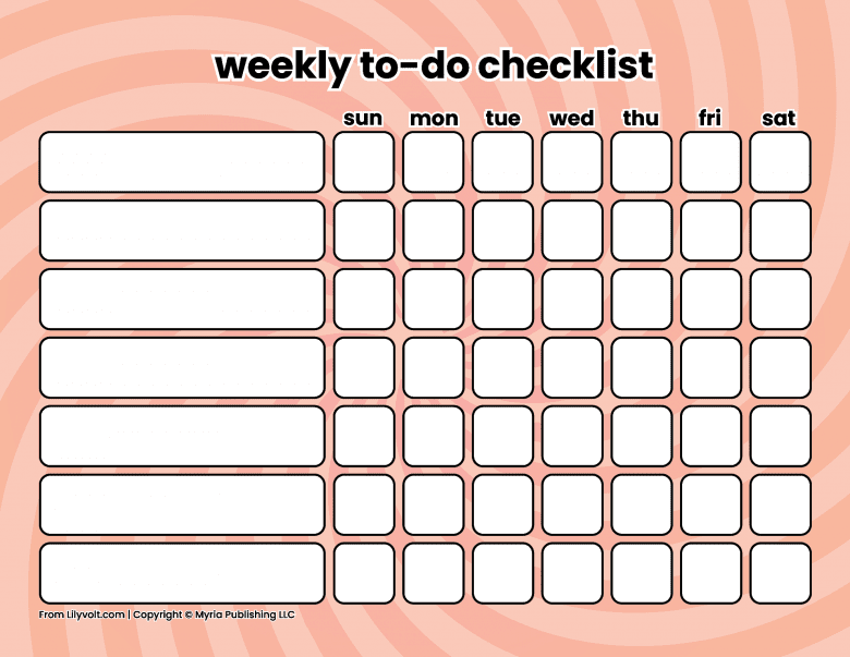 Printable weekly to-do checklists from Lilyvolt com (1)