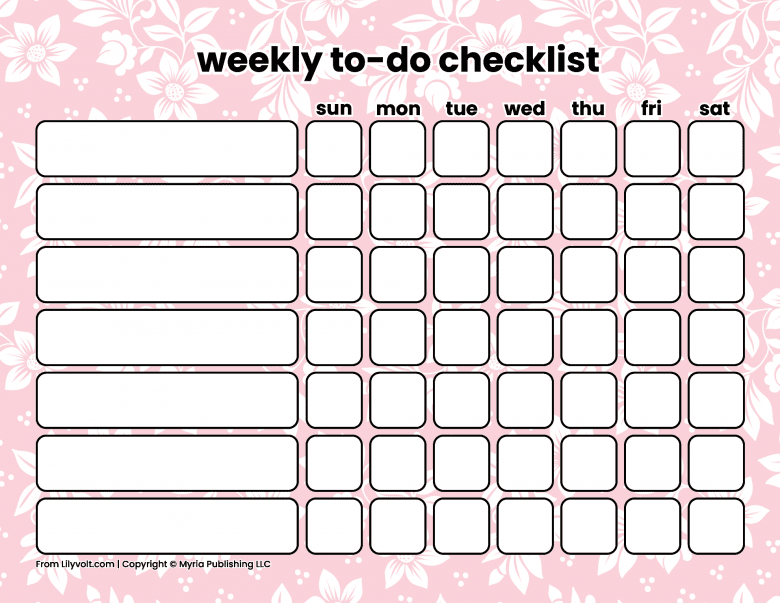 Printable weekly to-do checklists from Lilyvolt com (10)