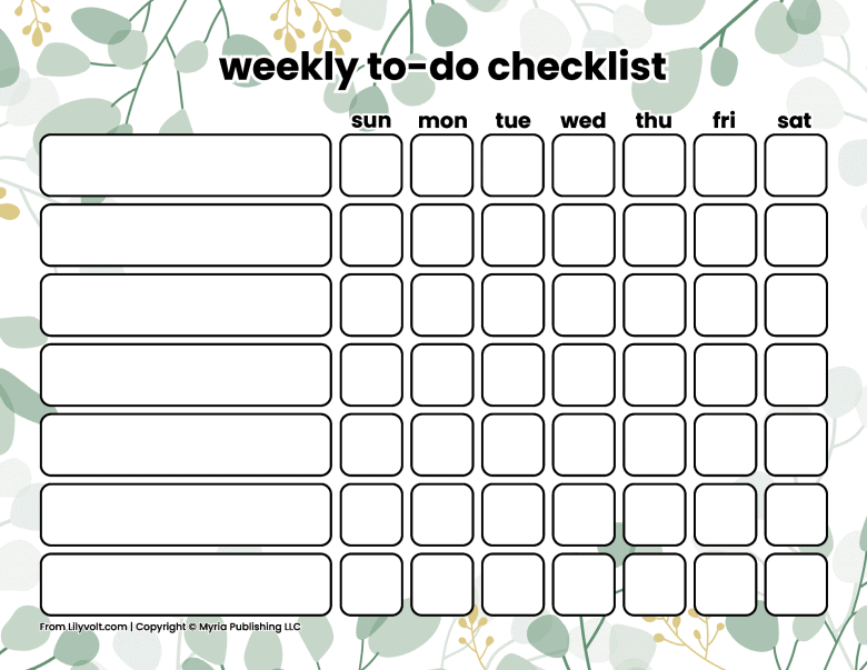 Printable weekly to-do checklists from Lilyvolt com (14)