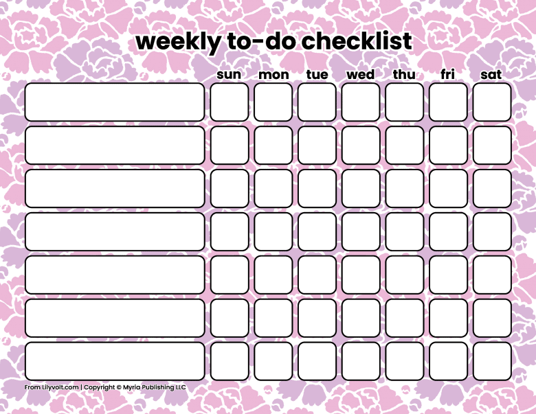 Printable weekly to-do checklists from Lilyvolt com (15)