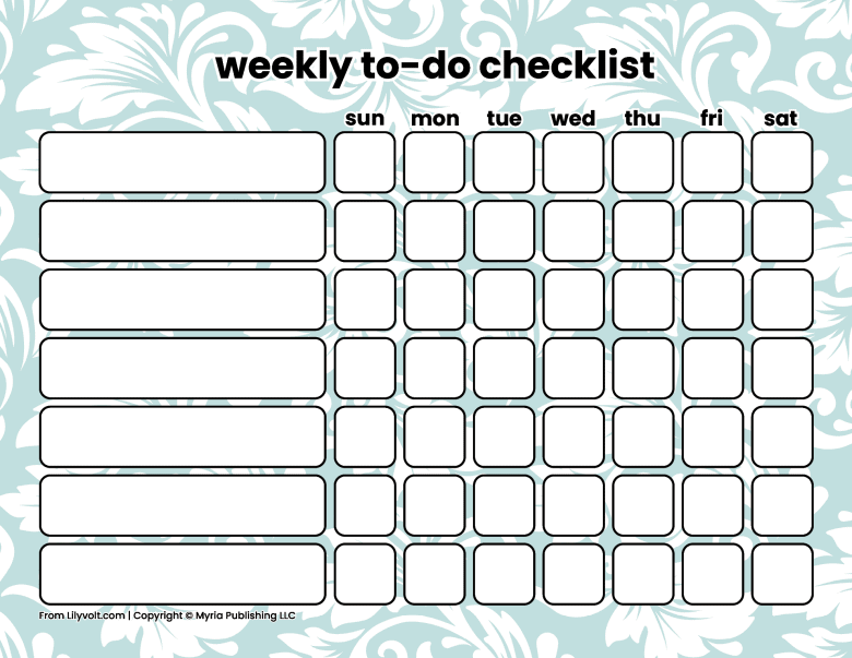 Printable weekly to-do checklists from Lilyvolt com (20)