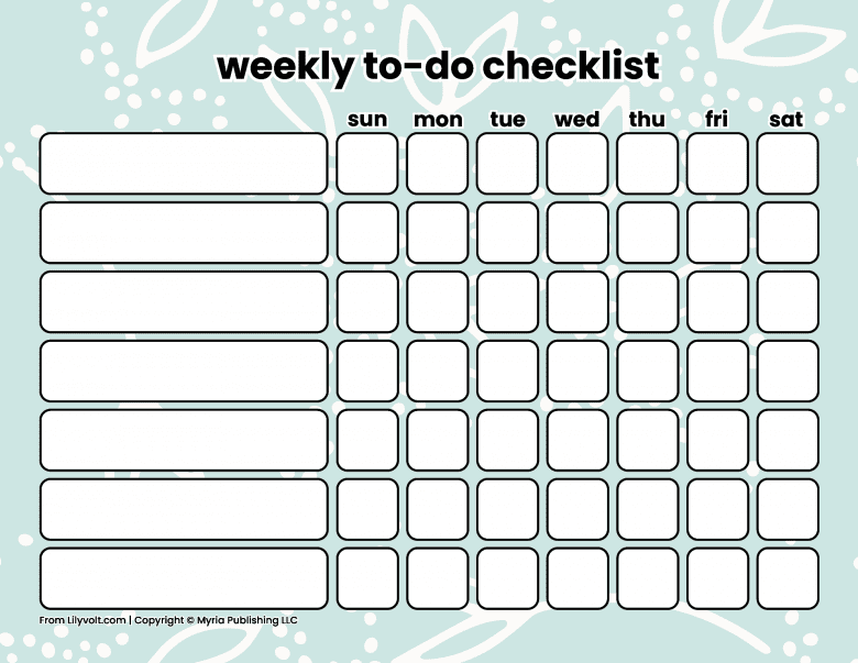 Printable weekly to-do checklists from Lilyvolt com (4)