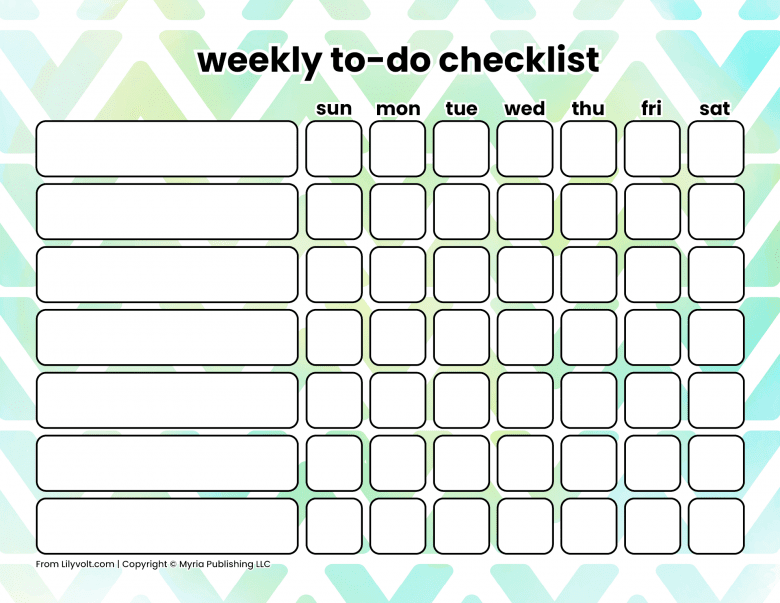 Printable weekly to-do checklists from Lilyvolt com (6)