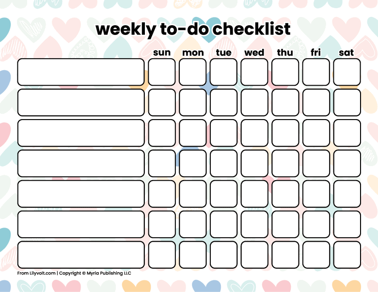 Printable weekly to-do checklists from Lilyvolt com (8)