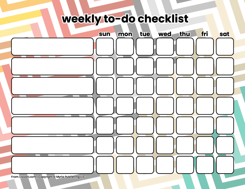 Printable weekly to-do checklists from Lilyvolt com (9)