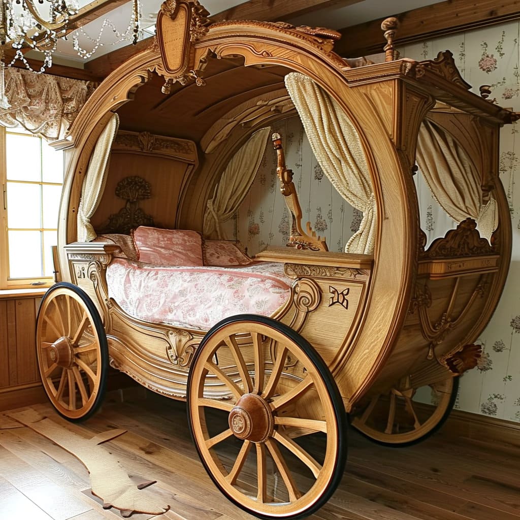 Queen-size bed that looks like it's an old fairytale carriage at Lilyvolt com