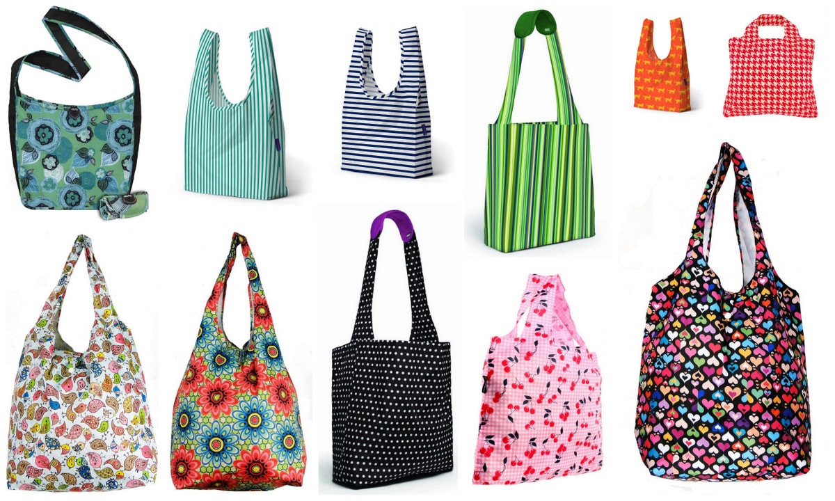 Reusable shopping bags in various styles