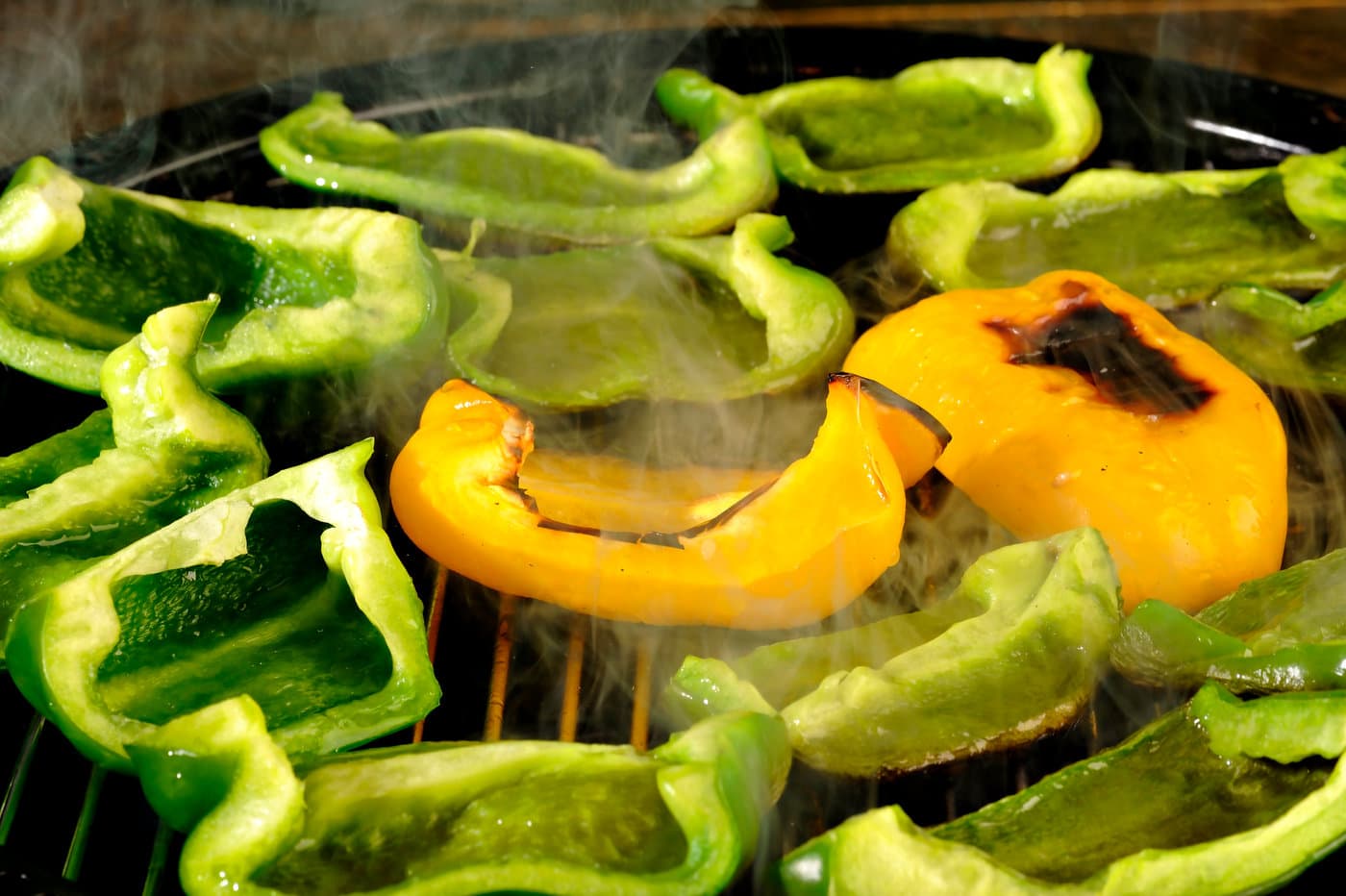 Roasting bell peppers on the BBQ grill