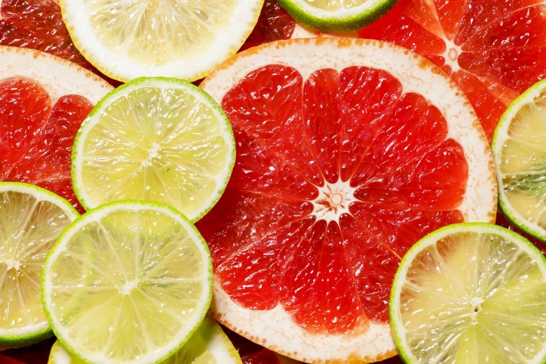 Sliced grapefruit and lime