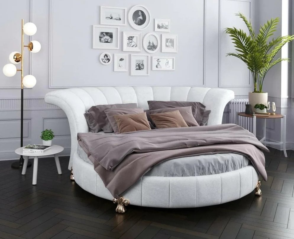 Sofacraft Faux White Leather Round King Size Bed