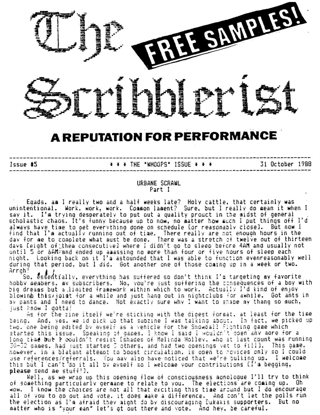 The Scribblerist fanzine (1988)