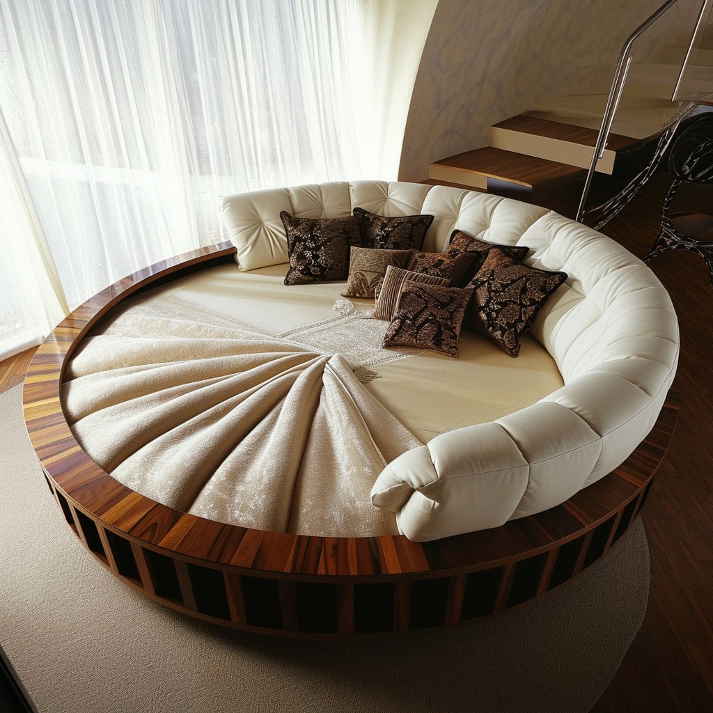 Unusual round platform bed design at Lilyvolt com