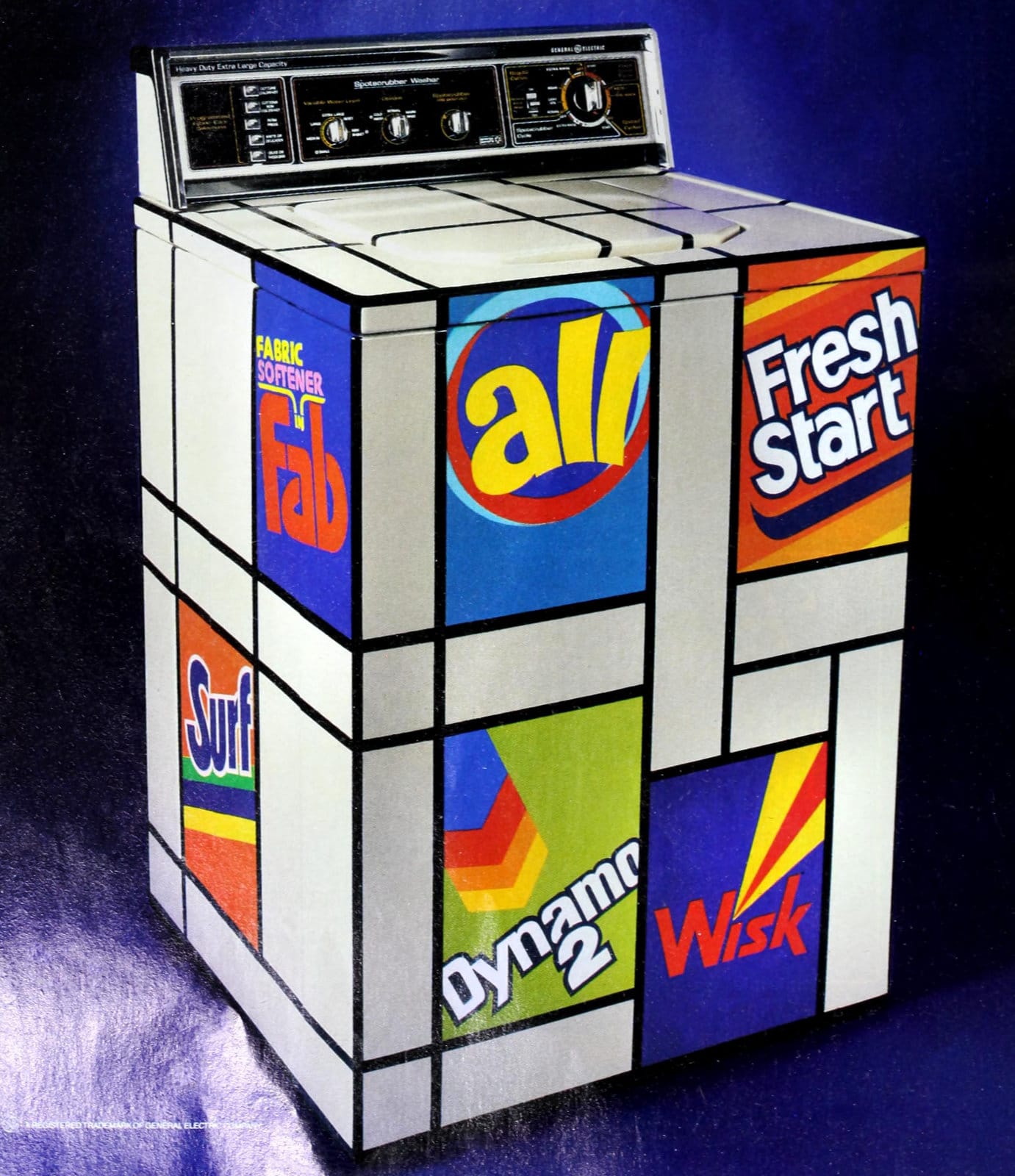 Vintage laundry detergents and washing machine (1986)