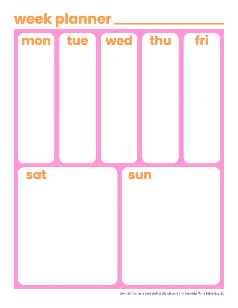 Week and weekend planner pages - Pink with orange