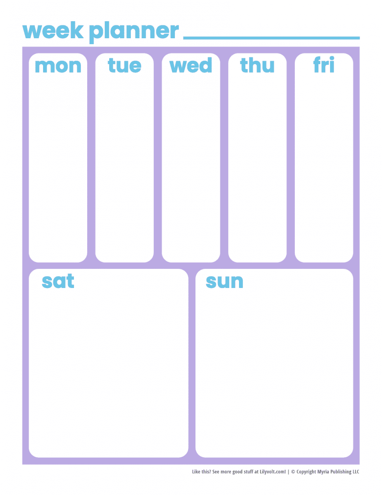 Week and weekend planner pages - Purple with blue