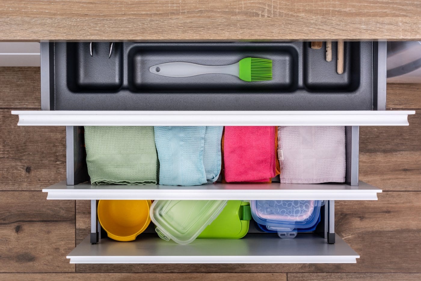 Well-organized kitchen drawers