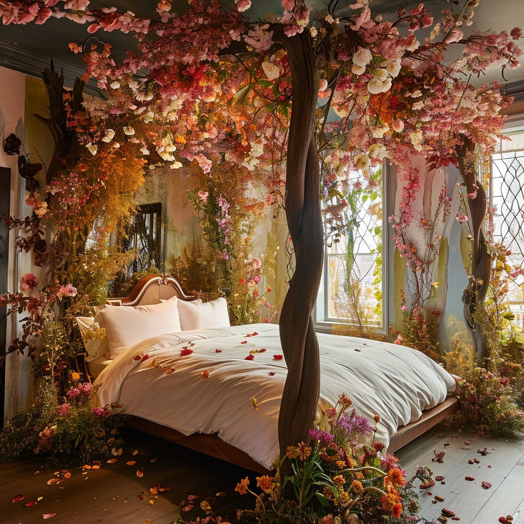 Wild and amazing floral-themed master bedroom at Lilyvolt com