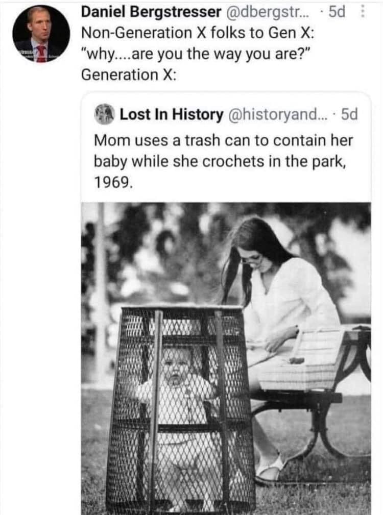 baby in trash can gen x meme