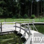 Natural swimming hole with wooden decking