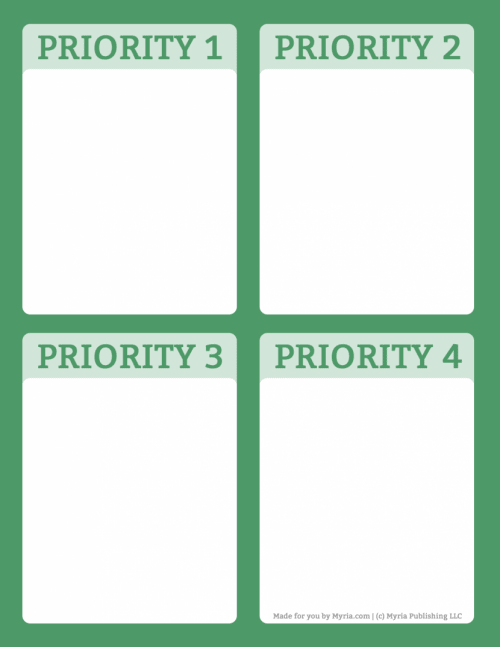 Printable priority planners green